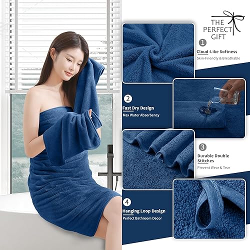 Miniatura 2 de Juego de 4 toallas de baño extra grandes (35 x 70 pulgadas), ultra suaves, toallas de baño de gran tamaño, juego de toallas de baño para baño y