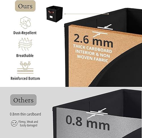 Miniatura 7 de DECOMOMO Cubos de almacenamiento de tela, 6 cubos para organizador de cubos, cubos de almacenamiento de 13 pulgadas con asas de piel sintética y