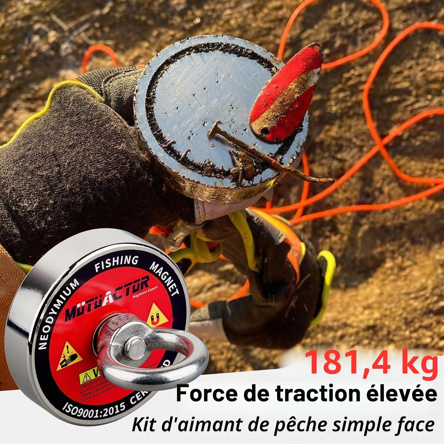 MUTUACTOR n52 Aimant Neodyme Super Puissant 180KG Force de Traction, Aimants Puissant Avec 20M Robuste Corde, Acheter Aimant Puissants Dans Jeu Pêche Magnetique pour la pêche magnétique et Le sauvet …