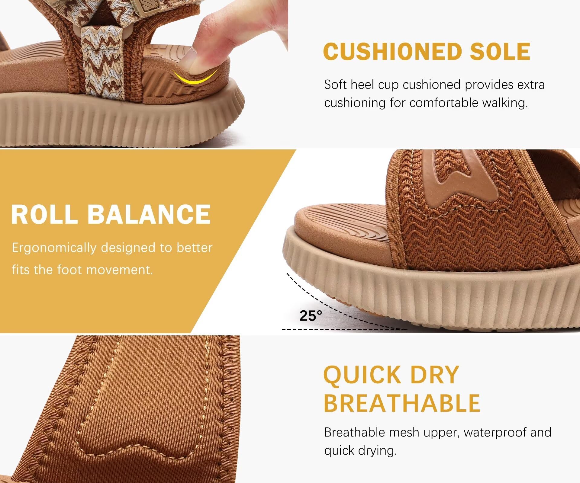 KuaiLu Sandalen Damen Trekking Bequeme Orthopädische Plantarfasziitis Sport Outdoor Wandersandalen Frauen Sommer Leicht Offen Zehen Verstellbare Klett Sandalen
