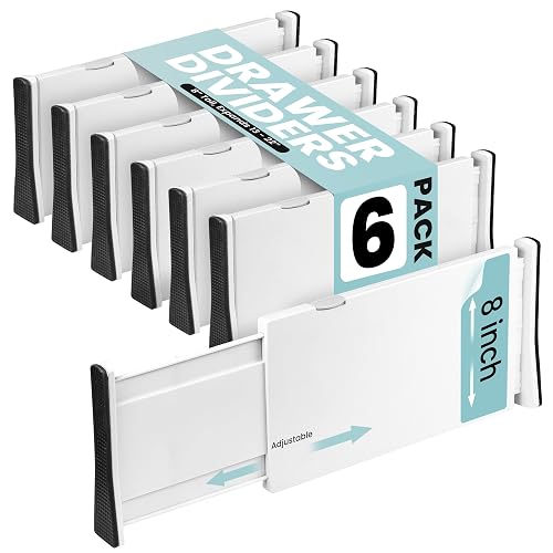 RAPTUROUS Adjustable Drawer Dividers 8 Inch 6-Pack (White)