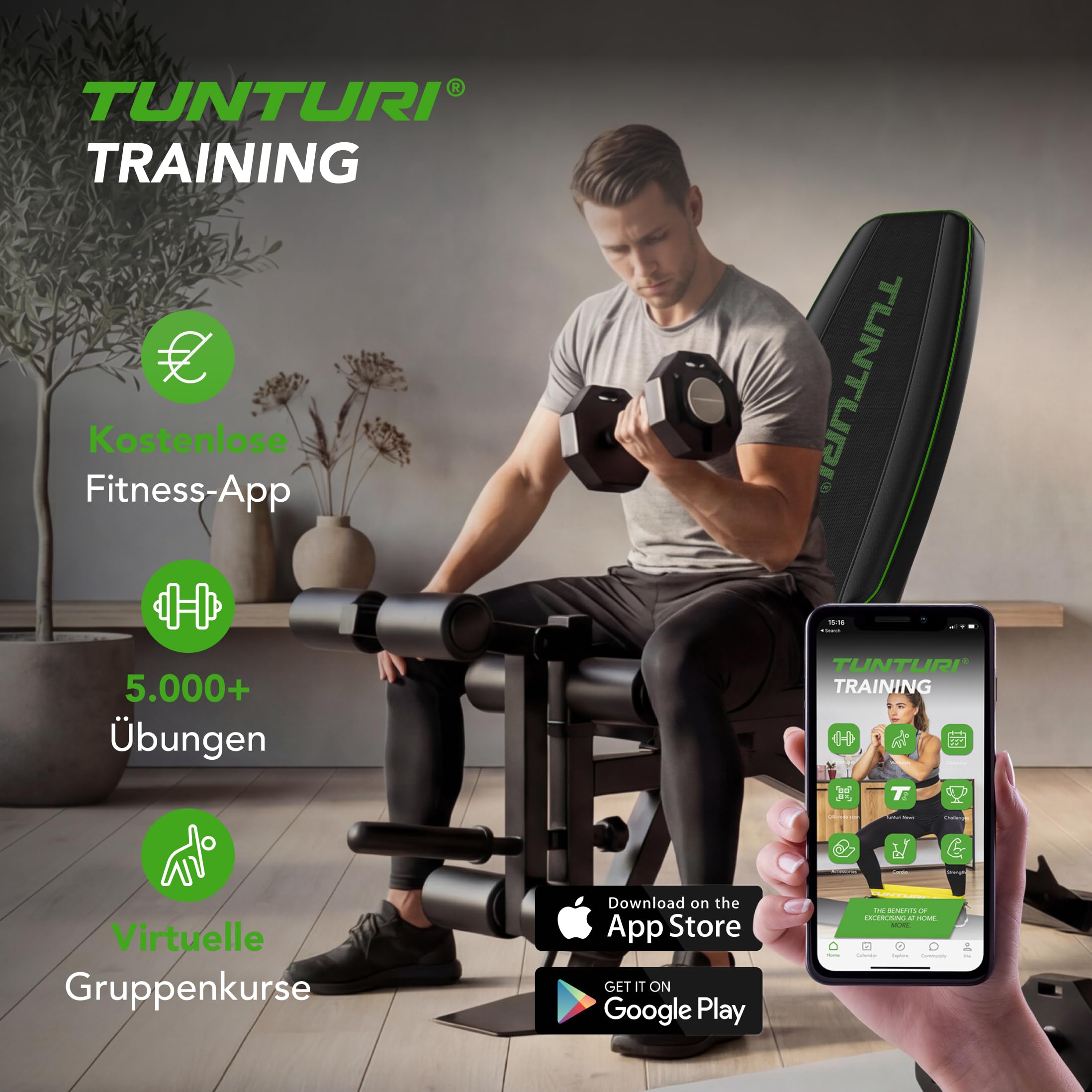 Tunturi UB60 Verstellbare Hantelbank / Trainingsbank / Schrägbank / Utility Bench mit beinhalterung