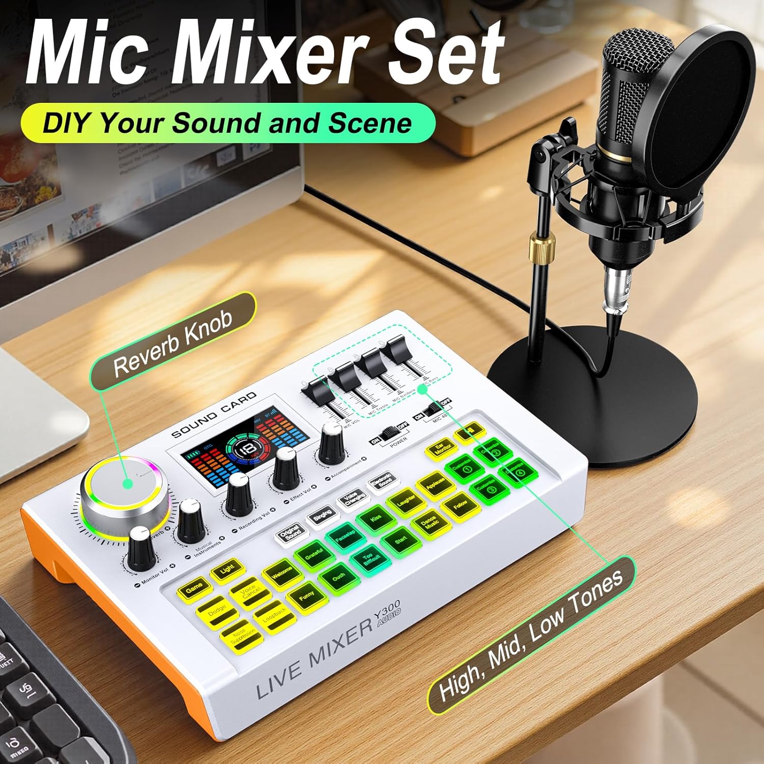 Y300-BM800 Podcast Equipment Bundle,Audio Mixer Sound Board Live Sound Card,Podcast Microphone Bundle with 3.5mm Condenser Microphone for PC & Phone,Podcasting,Live Streaming,Voice Changer,Dj Set