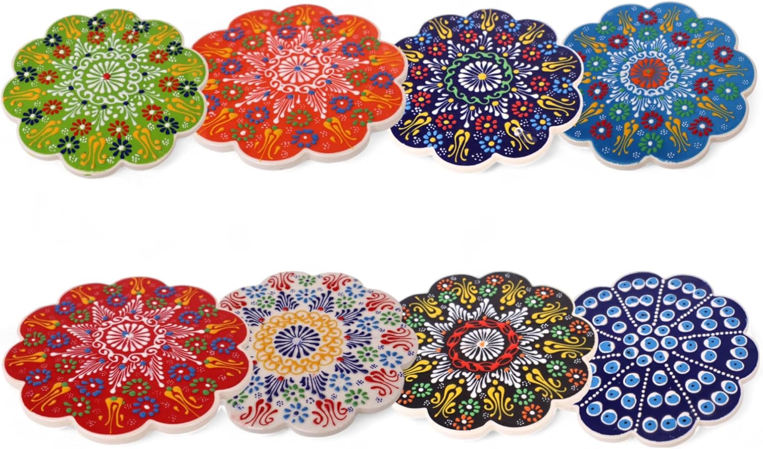 Assorted Color Ceramic Relief Evil Eye Trivet for Hot Pots & Pans, Large Heat-Resistant Cork Base Trivet, Non-Slip Extra Thick Mat, Hot Dish (Primary color: Green)