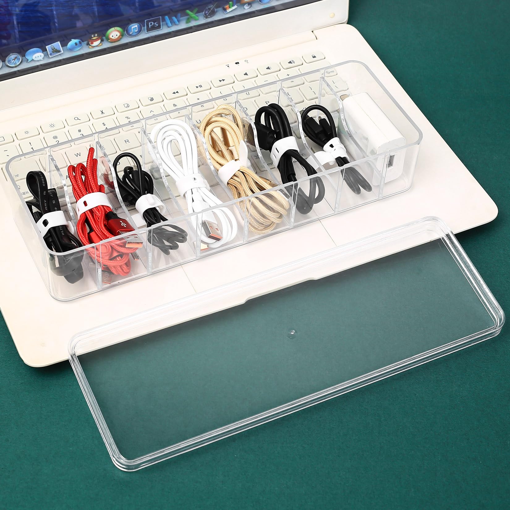 Lot De 2 Boîtes De Rangement Pour Câbles - 8 Compartiments Transparents + 10 Attaches - Organiseur Bureau, Chargeurs