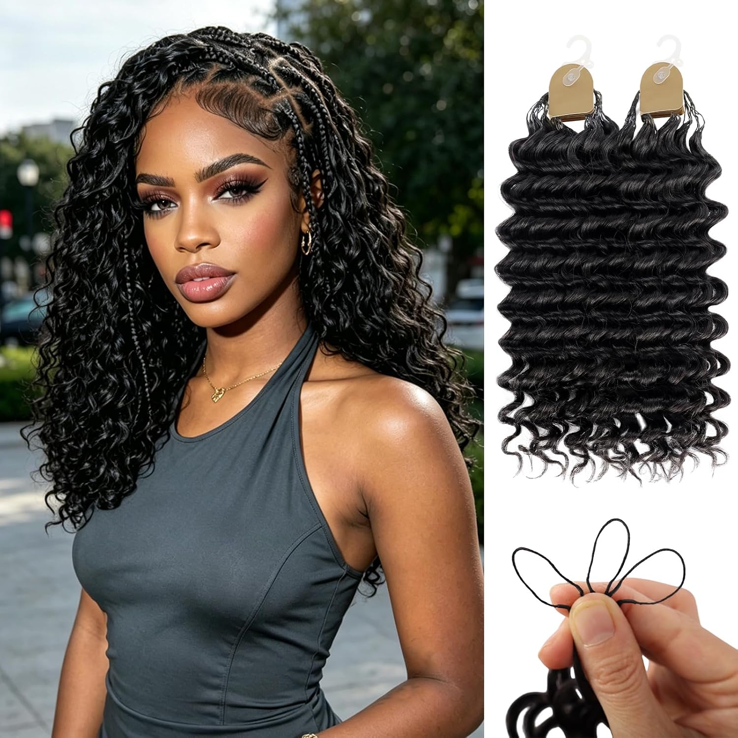 Human Crochet Hair for Black Women,14 Inch 60g Miracle Knots Crochet Human Hair 50 Strands Feather Human Hair Crochet Extensions Soft Lightweight Deep Wave Texture for Protective Styles