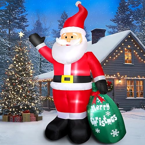Papá Noel inflable de Navidad de 7 pies con bolsa de regalo verde, luces LED integradas, decoración inflable de Navidad para interiores y