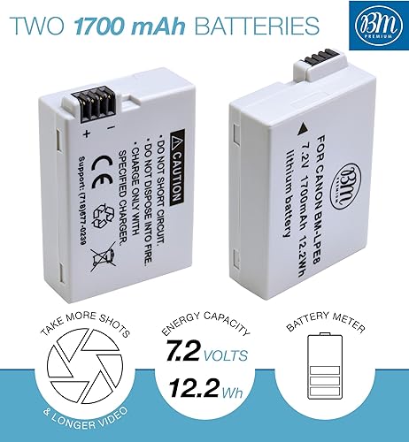 Miniatura 2 de BM Premium - Juego de 2 baterías LP-E8 y cargador de batería dual para cámara digital Canon EOS Rebel T2i, T3i, T4i, T5i, EOS 550D, 600D, 650D, 700D