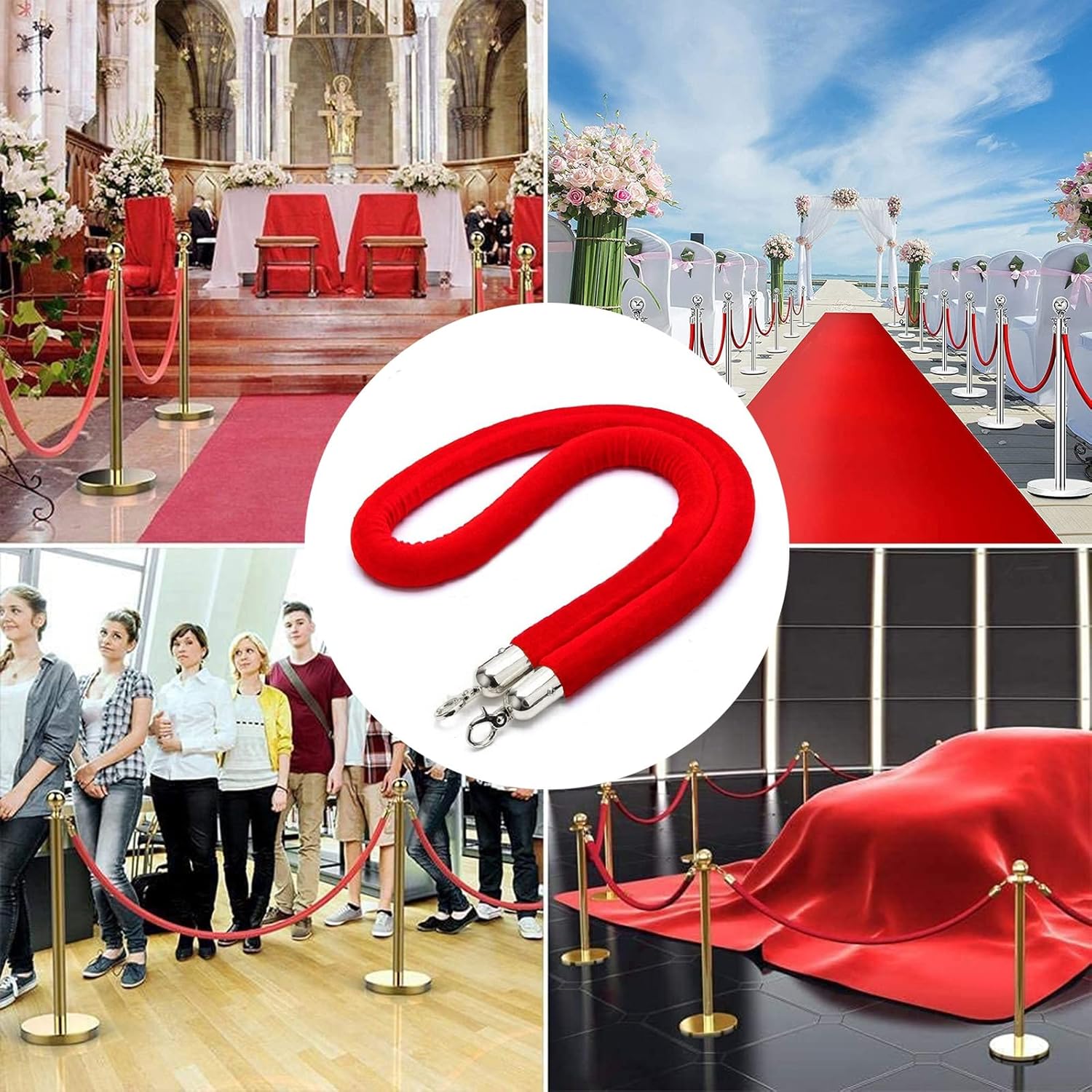 Velvet Barrier Rope,Rope Queue Barrier Belt, Rope Safety Barriers Pink Grey Red Black, Flexible Queue Rope 2 Pieces Crowd Control Safety Cord, Post Hanging Lines Kit (C 1.4m (4.6 feet))