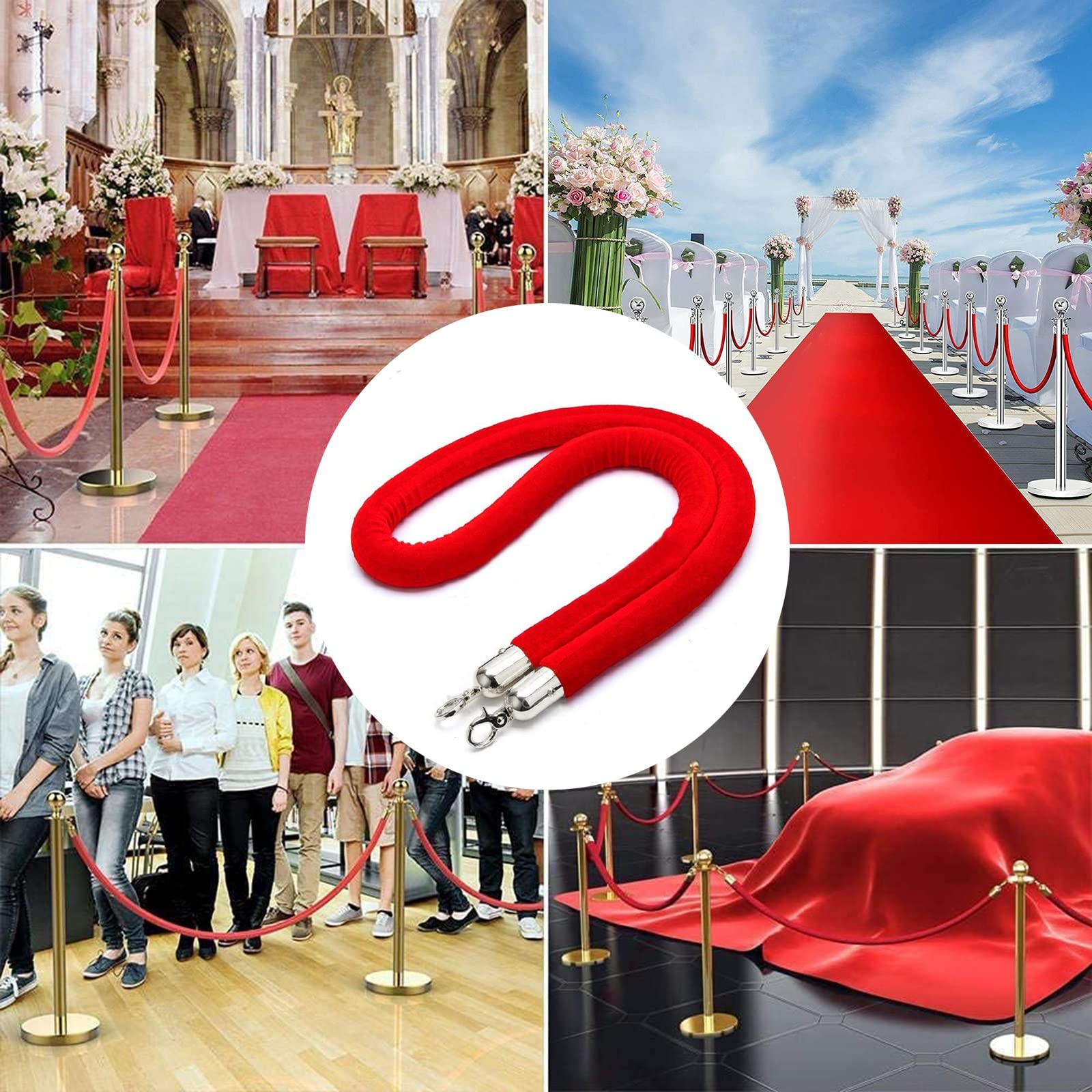 Liny Queue Ber, aksamitne, 1,7 m, czerwone, czarne, niebieskie, z piankowym rdzeniem 3,8 cm na wydarzenia, dostęp VIP, kino domowe, linia parowa, 2 szt