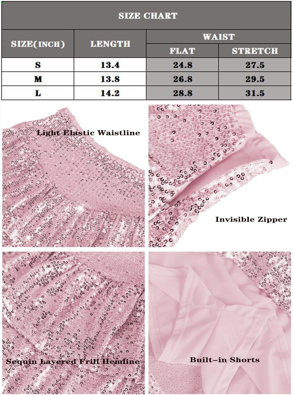 MiiVoo Women’s Sequin Ruffle Mini Skirt Sparkly High Waist Lined Layered Flared Pleated Shiny Party Club Short Skirts - Image 6