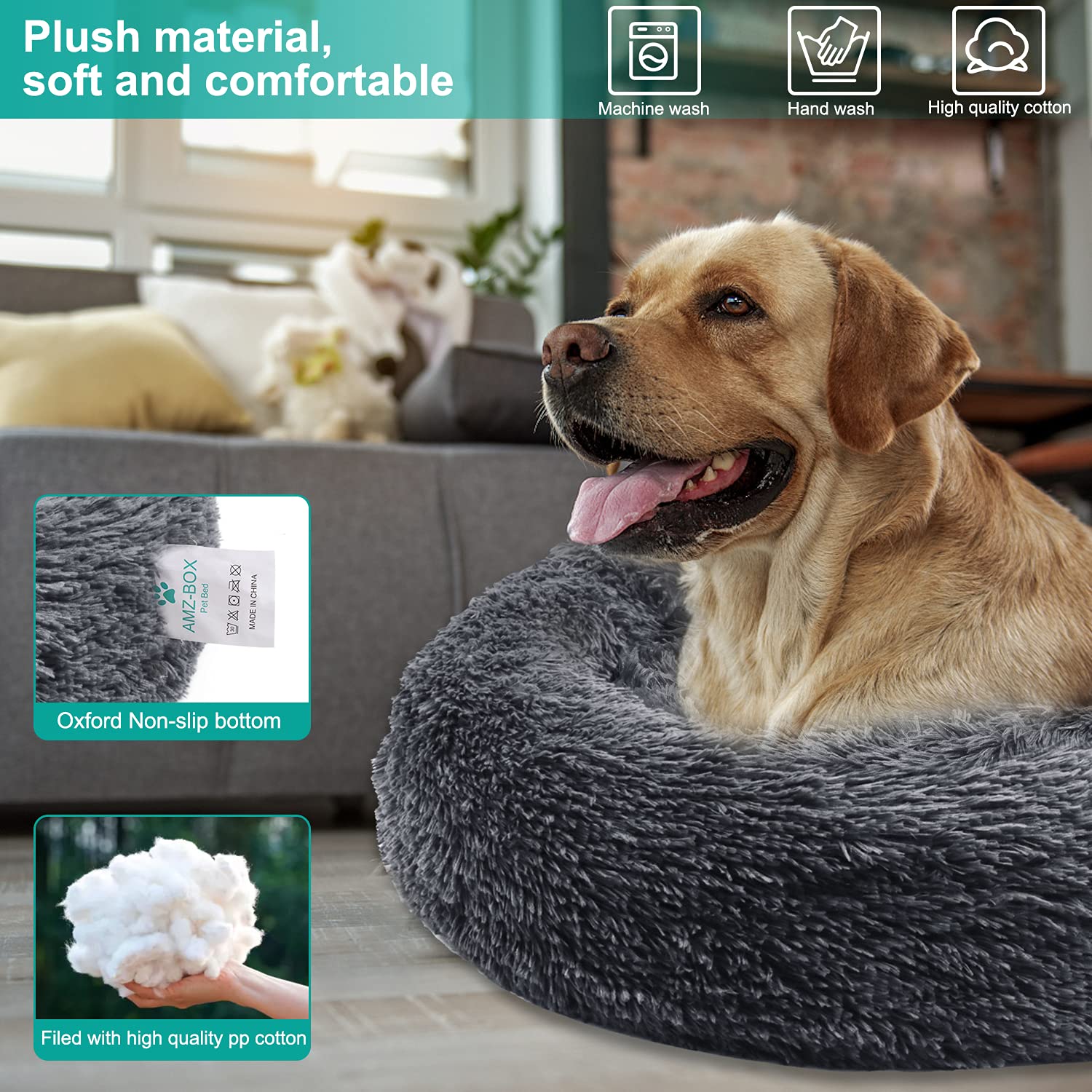 WNPETHOME Donut-Hundebett – Rund, Selbstwärmend, Aus Kunstfell – Größe 68x68 Cm, Hellgrau – Für Hunde & Katzen