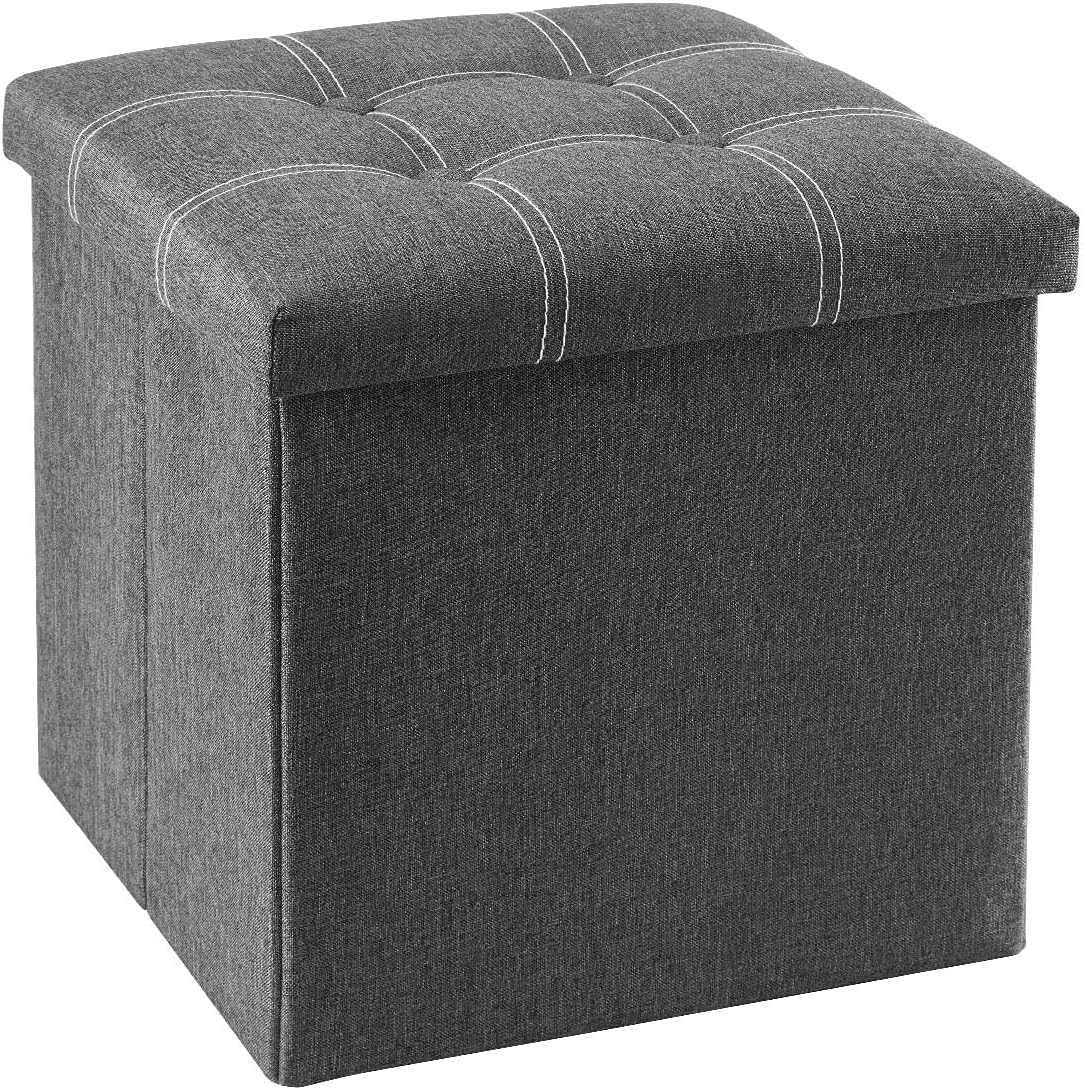 Ottoman Storage Box - Foldable Storage 38W x 38D x 38H - Great Toy Storage Box with Lid for Bedroom, Living Room & Foot stool - Grey Ottoman Bench by Aliza