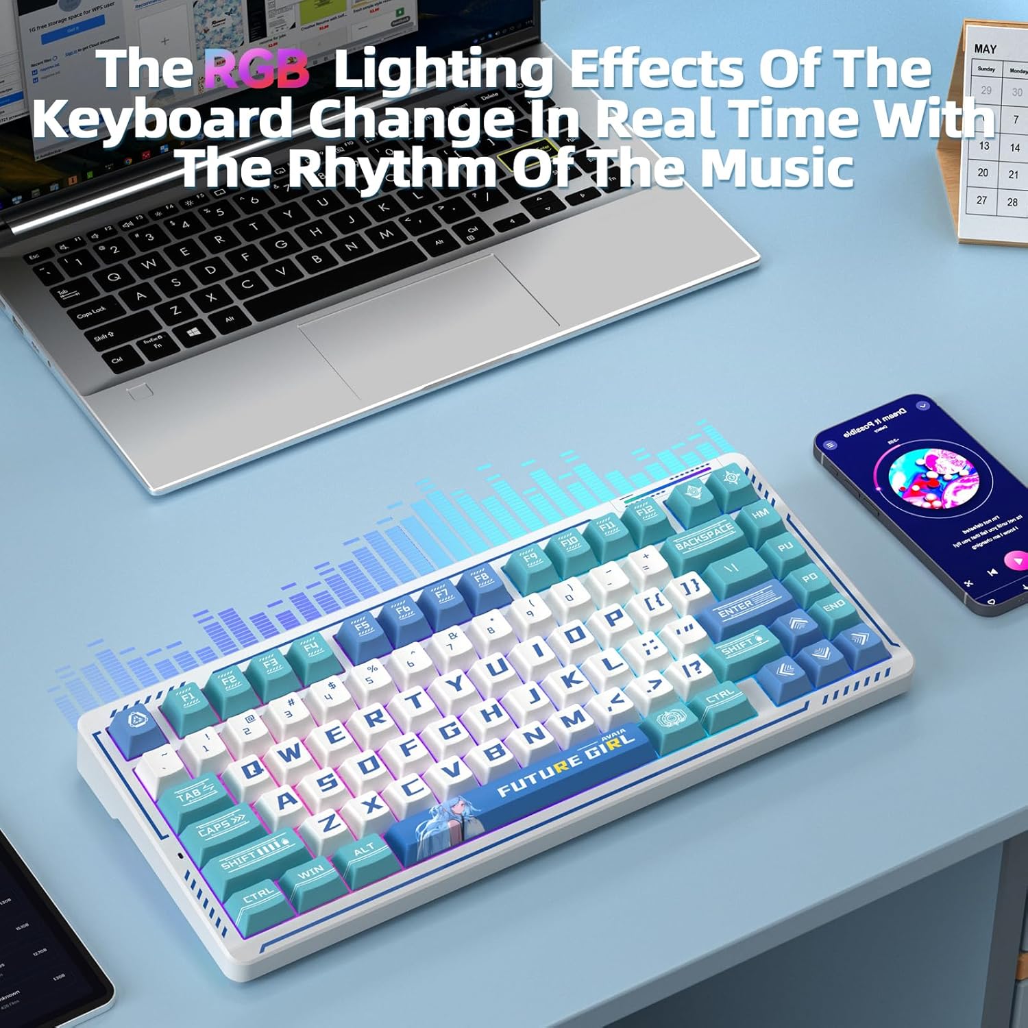 LINGBAO K75 Wireless Mechanical Keyboard, 75% Anime Gaming Keyboard with 10000mAh Battery, Hot-Swappable Pre-Lubed Switches, RGB Backlit, PBT Keycaps, Creamy Sounding Computer Keyboards for PC/Mac/Win - Image 8