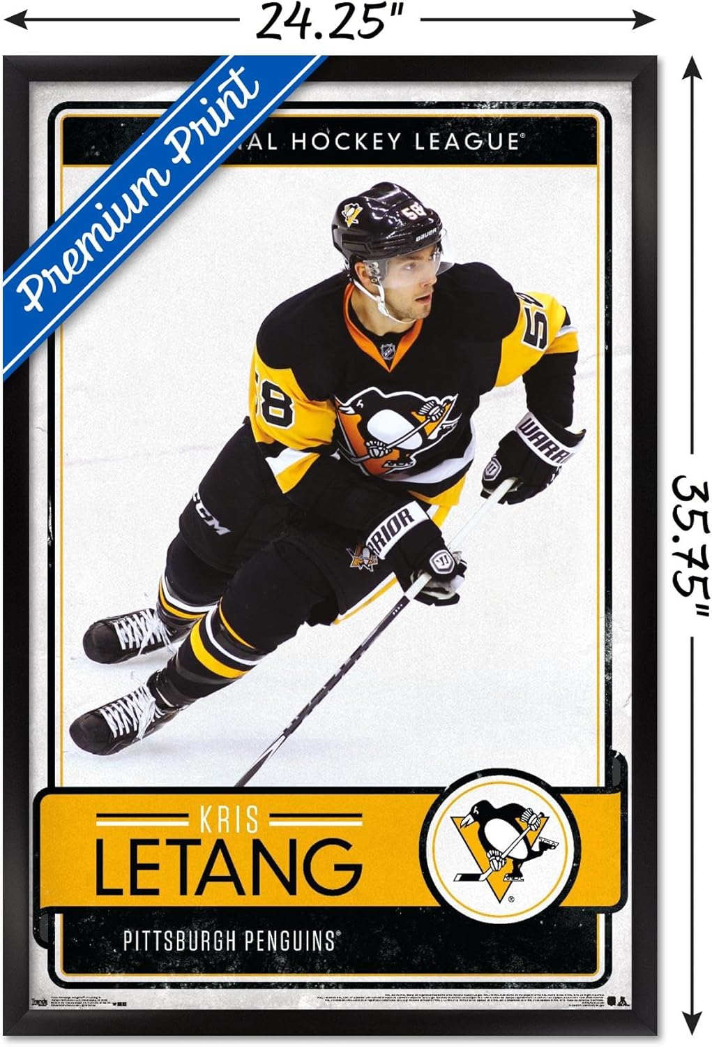 Trends International NHL Pittsburgh Penguins - Kris Letang 16 Wall Poster, 22.375" x 34", Black Framed Version