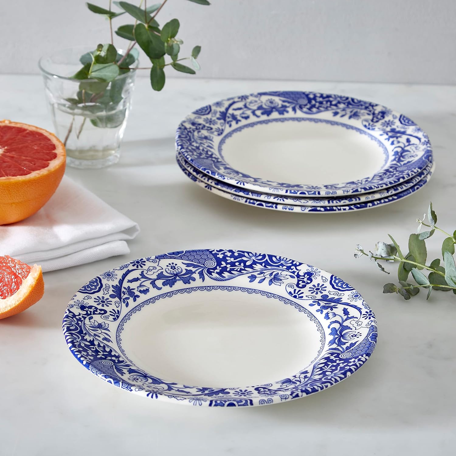 Spode Brocato Set of 4 20cm Plates, Blue & White