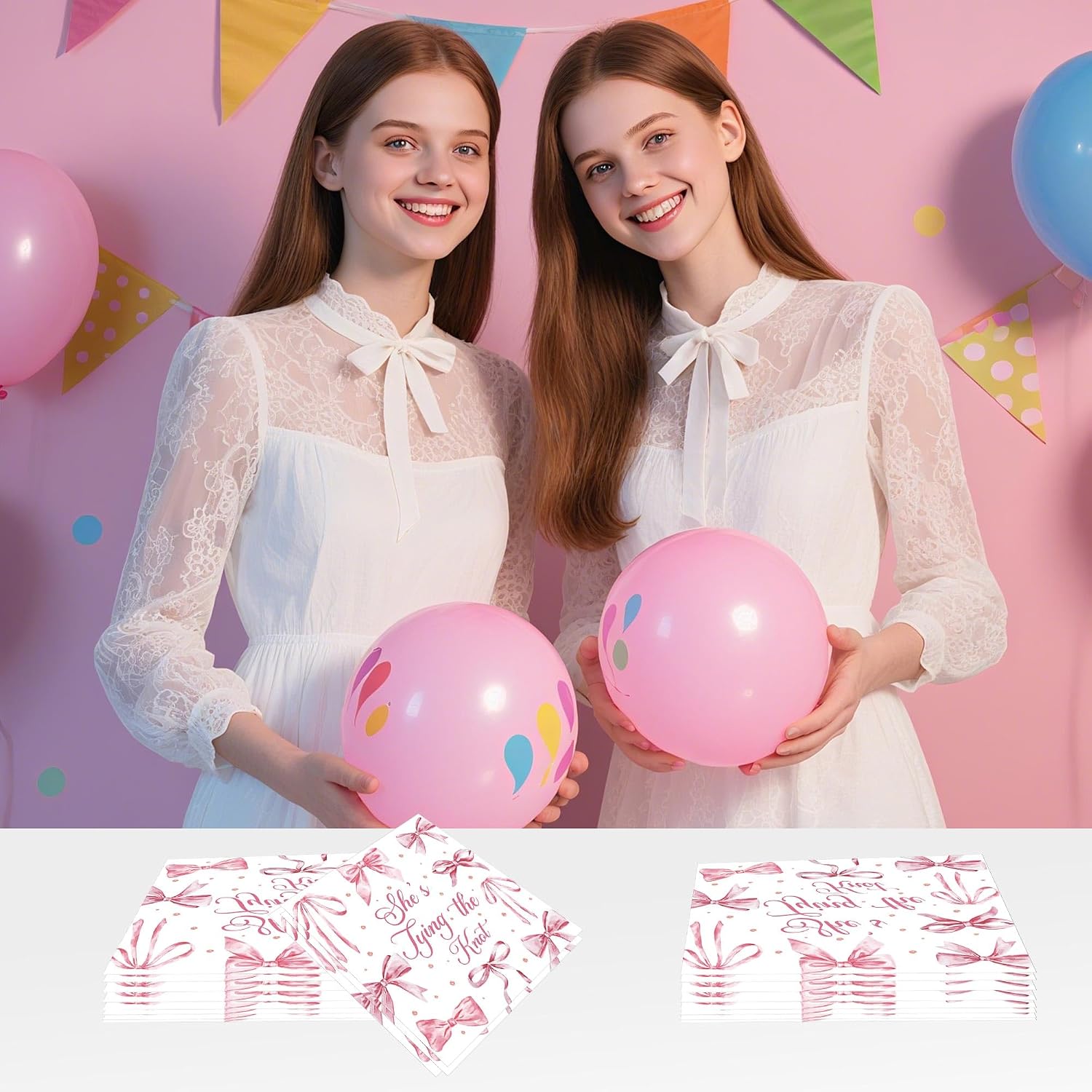 50 Pcs Shes Tying the Knot Bridal Shower Napkins, Pink Bow Wedding image 4