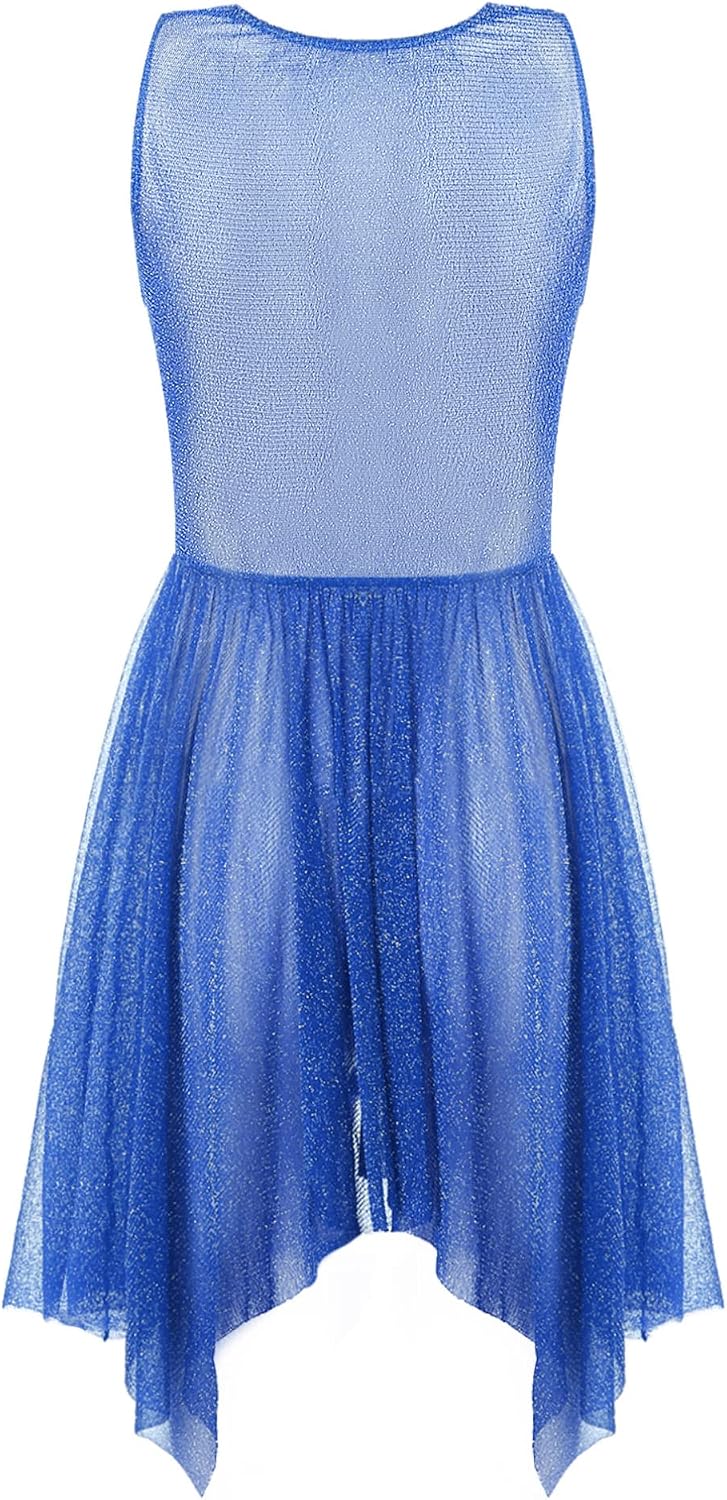 YiZYiF Womens Praise Dance Dress Tunic Glittery See-Through Liturgical Overlay Dresses Lyrical Dance Costume