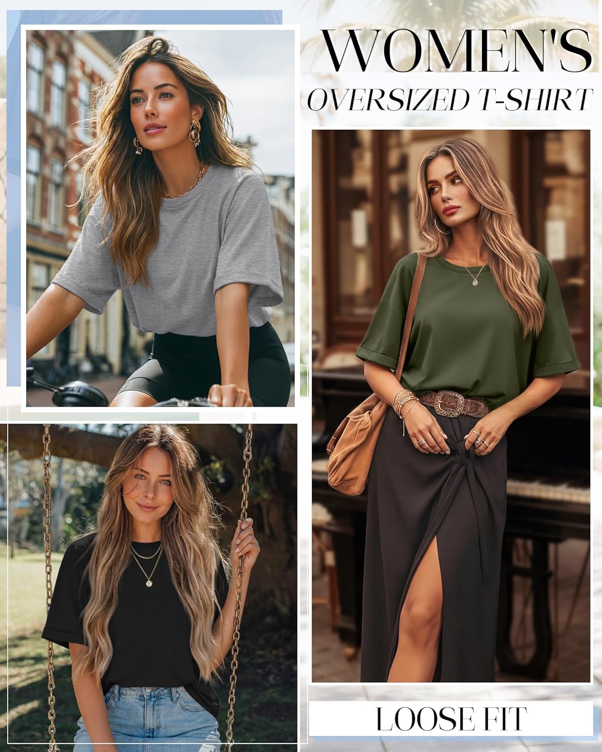 Riyiper 3 Pack Women's Oversized T-Shirt Half Sleeve Summer Tees Casual Loose Fit Crew Neck Basic Tops - Image 3