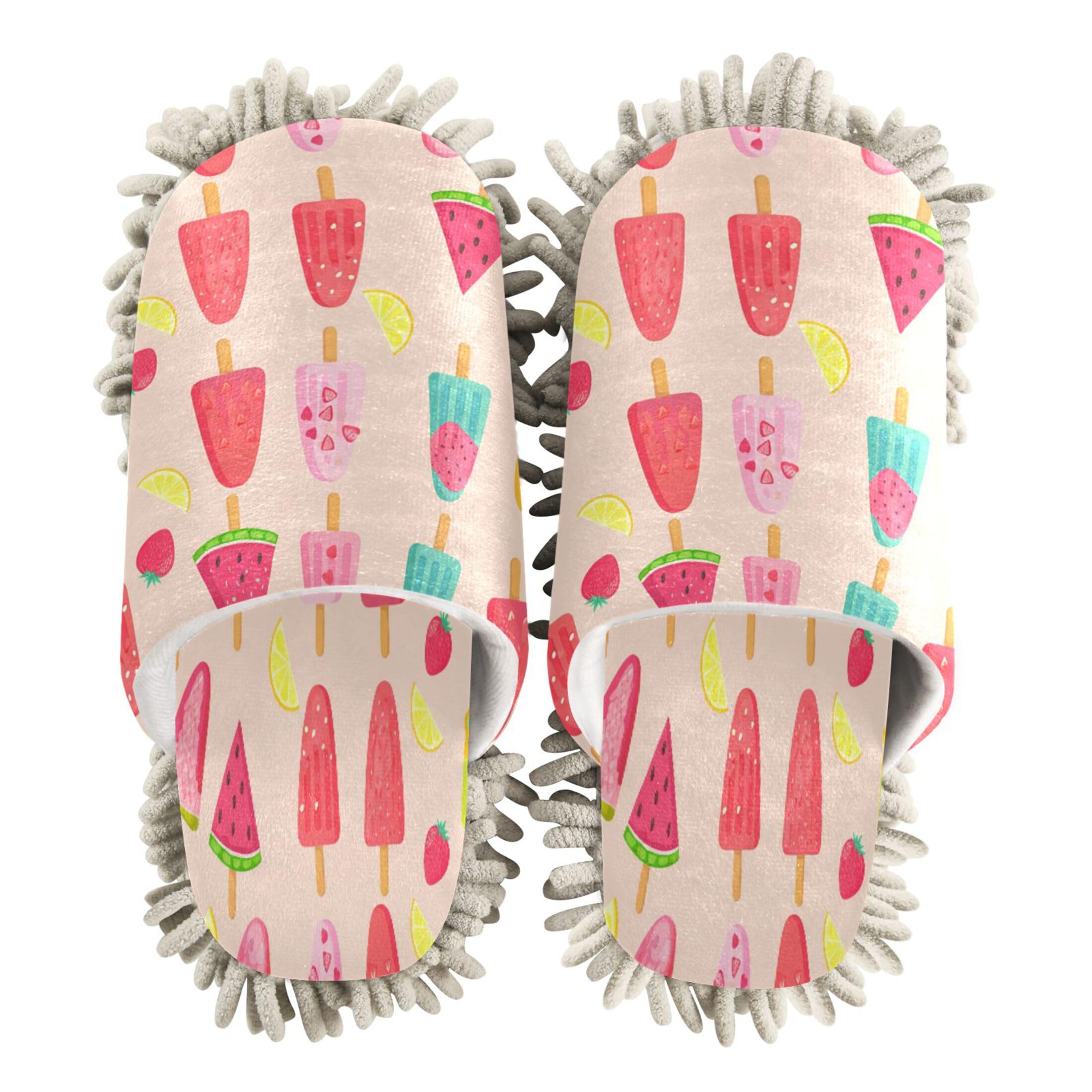 Kigai Colorful Ice Cream Popsicles Mop Slippers for Floor Cleaning, Slippers for Women Men, Microfiber Floor Cleaning, M