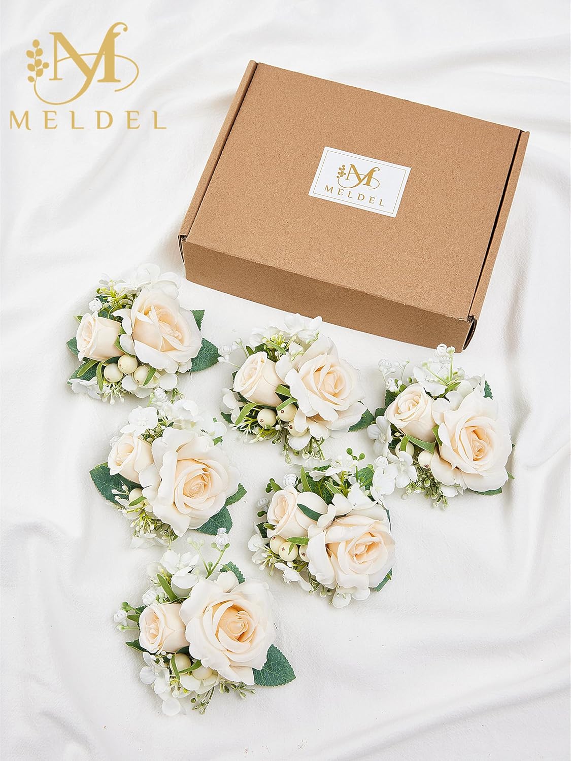 Meldel Champagne Pocket Boutonniere for Men Wedding,Set of 6,Groom Groomsman Boutonnieres Artificial Rose Hydrangea Berry Corsage for Prom Ceremony Party Homecoming - Image 3