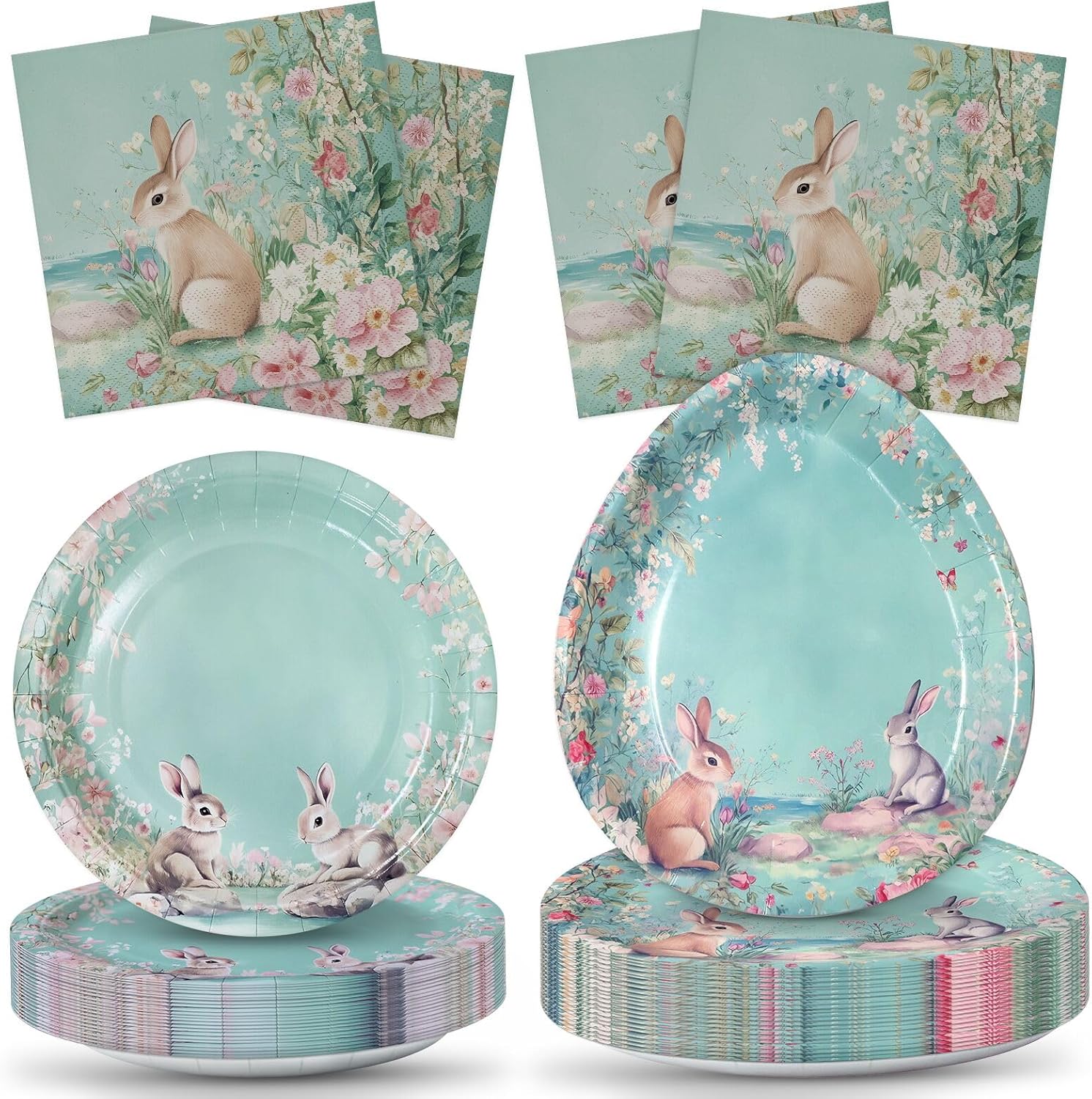 ZVK Serve 50 Easter Disposable Party Paper Plates Napkins Disposable Dinnerware Set 150 for Happy Easter