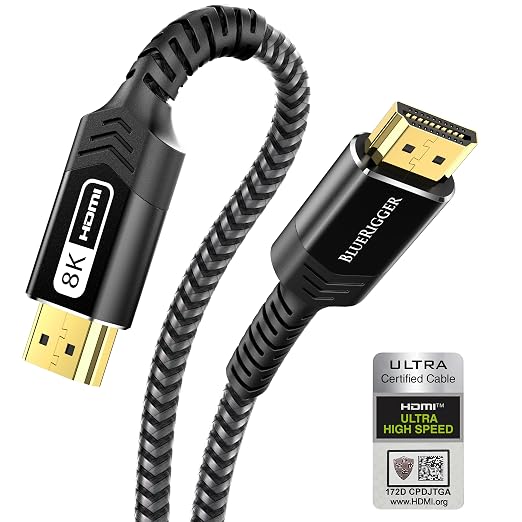 BlueRigger 10K 8K Certified HDMI 2.1 Cable 48Gbps (10FT, 8K 60Hz, 4K 120Hz, eARC, HDR10 VRR HDCP 2.3) Certified Ultra High Speed HDMI Cable Braided Cord - For Gaming Xbox Series X Roku HDTV Monitor