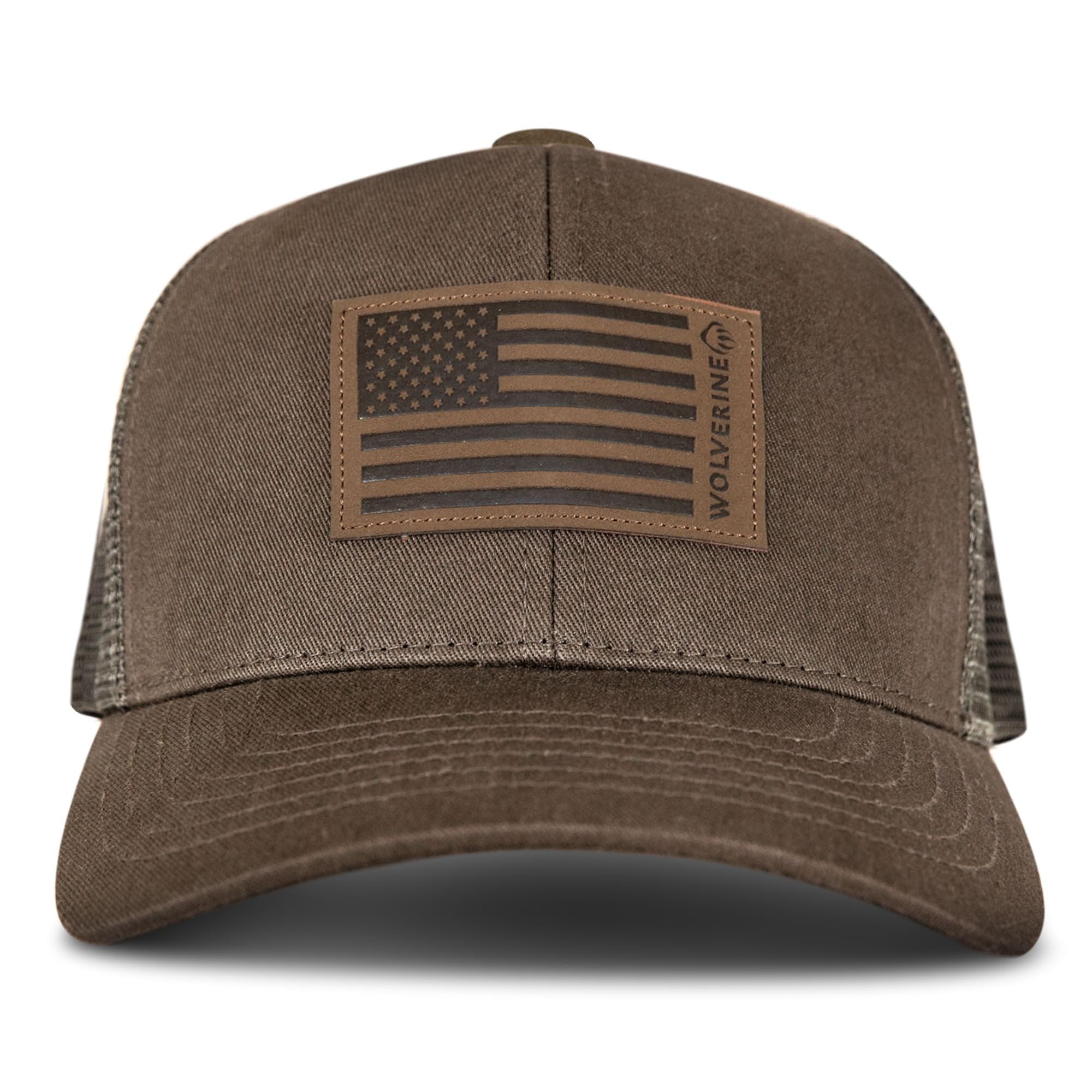 Wolverine Unisex American Flag Leather Patch - Cedar America Hat | Adjustable | Flag | Patriot | Ballcap | Durable | American | Usa