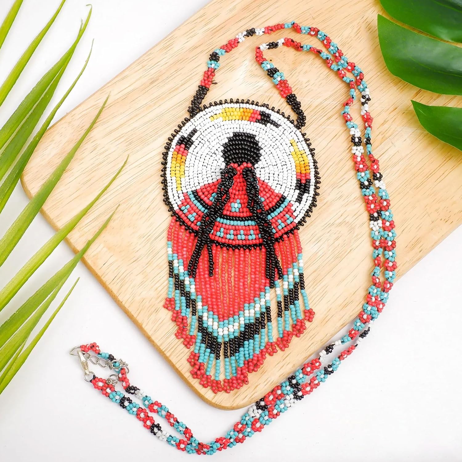 Native American Handmade Necklace for Woman - MMIW Indigenous Women Long Beaded Pendant in Authentic Style