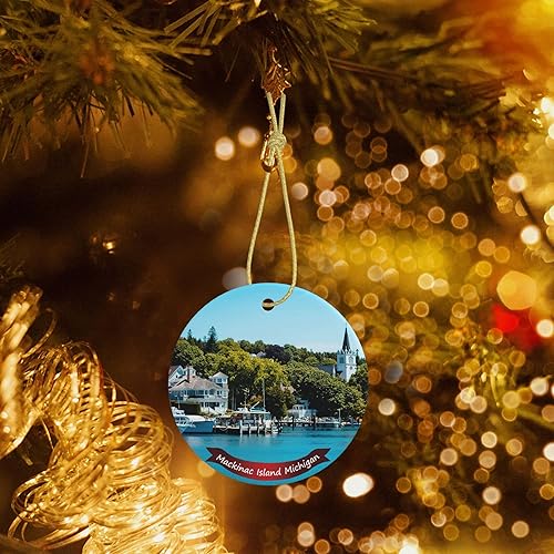 Miniatura 6 de Adorno de Navidad, árbol de Navidad de la isla de Mackinac, accesorios colgantes de cerámica, regalo para decoración del hogar y sala de estar