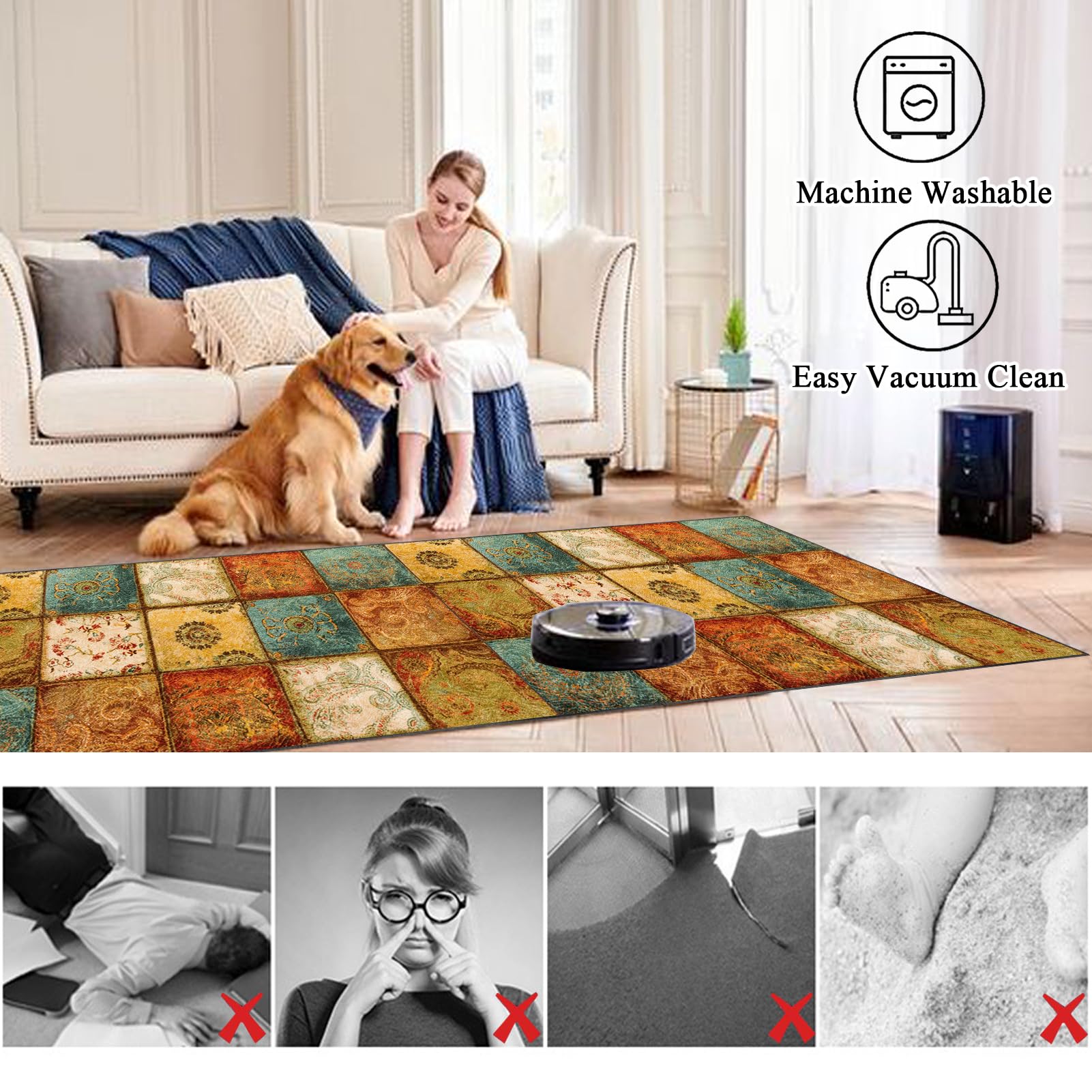 Küchenläufer Teppich Läufer für Flur Küche Wohnzimmer Schlafzimmer, Teppichläufer rutschfest Waschbar Teppich für Küche, Flurteppich Eingangsteppich Bettvorleger Schlafzimmer 120 x 450 cm