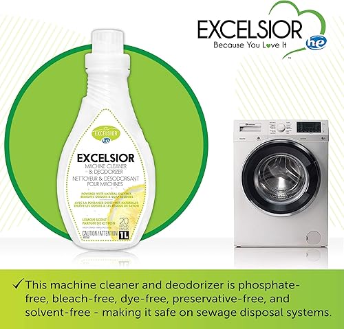 Miniatura 4 de Excelsior HE - Limpiador y desodorante para lavadora, elimina olores y residuos para 20 limpiezas de lavadoras de alta eficiencia, aroma a limón,