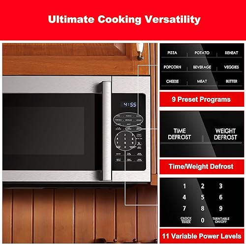 Miniatura 5 de Galanz GLOMJA17S2B-10 Microondas sobre el rango, modo ahorro de energíaECO, cocción exprés de 30 segundos, 9 programas de cocción automática, 1000