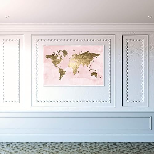 Miniatura 5 de The Oliver Gal Artist Co. Moderno 30 x 45 pulgadas, color rubor Mapamundi, lienzo grande para pared, sala de estar, rosa