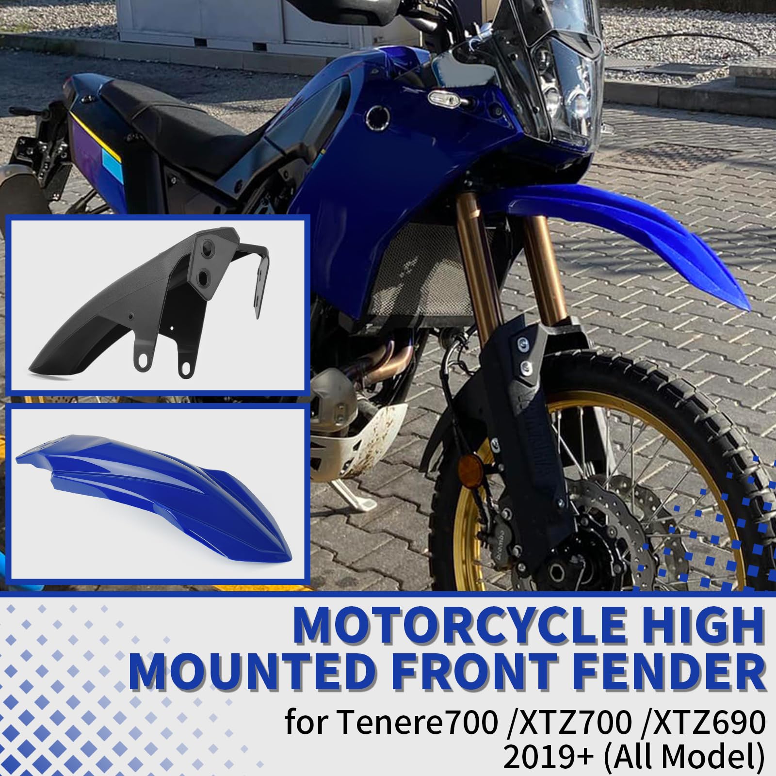 WOOGA Cubierta de guardabarros delantero para motocicleta, Protector de guardabarros Alto y Bajo para Ya&ma&ha TENERE 700/World Raid/Extreme Edition/ XTZ690 Accesorios 2019-2025 (Blanco-Alto)