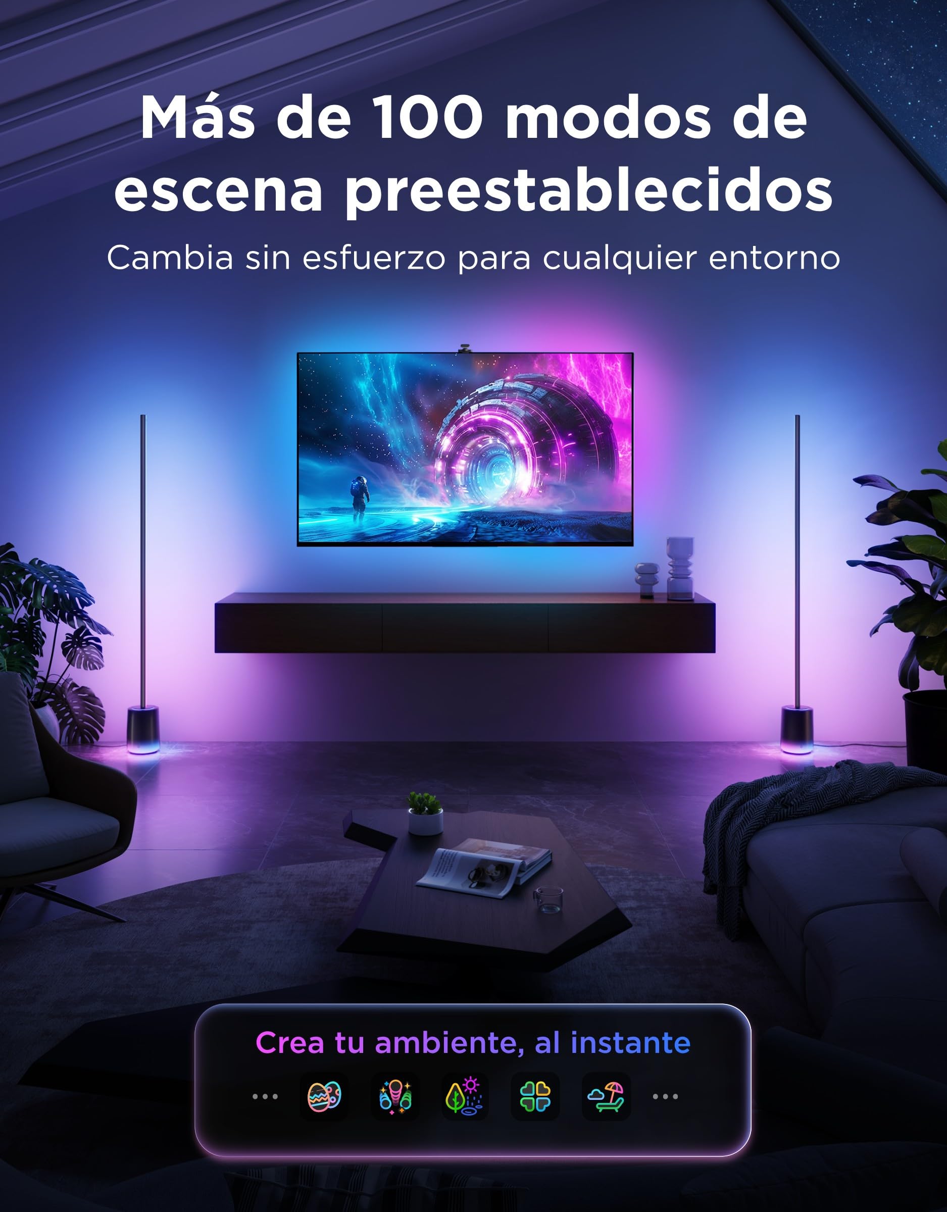 Govee RGBIC Lampara de Pie 3, Luces LED Compatible con Alexa y Matter, 152cm Luce Regulable 2100lm con Control Remoto y APP, Sinc Musica, 82 Modos de Escena, Lampara Salon, Dormitorio y Cama, Negro