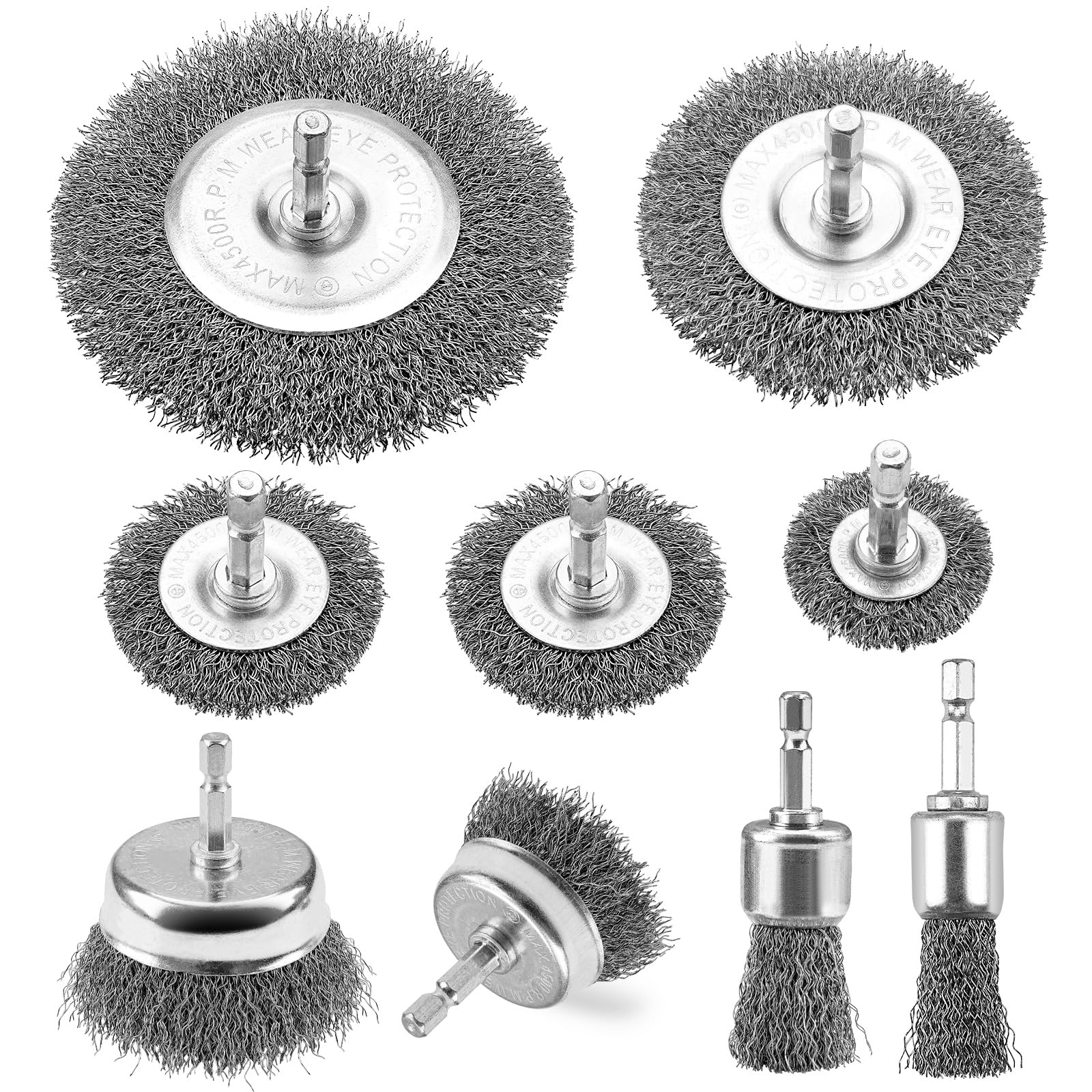 NuoDunco Wire Brushes Drills Set 9 pcs, Metal Brushes with 1/4-Inch Shank Brush - Wire Brush Wheel, Cup Brush and Tube Brush Kit for Cleaning Rust, Removing Paint and Wood