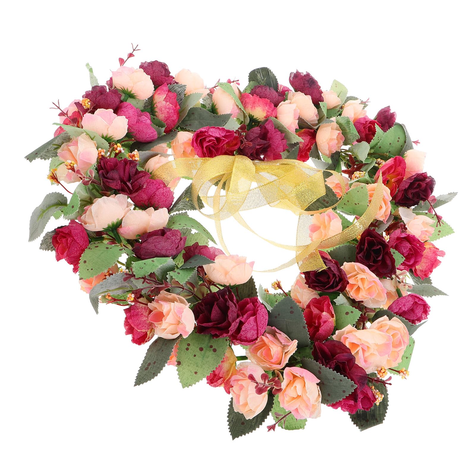 Couronne de fleurs artificielles en cœur vin rouge et rose pour décoration de mariage et de porte