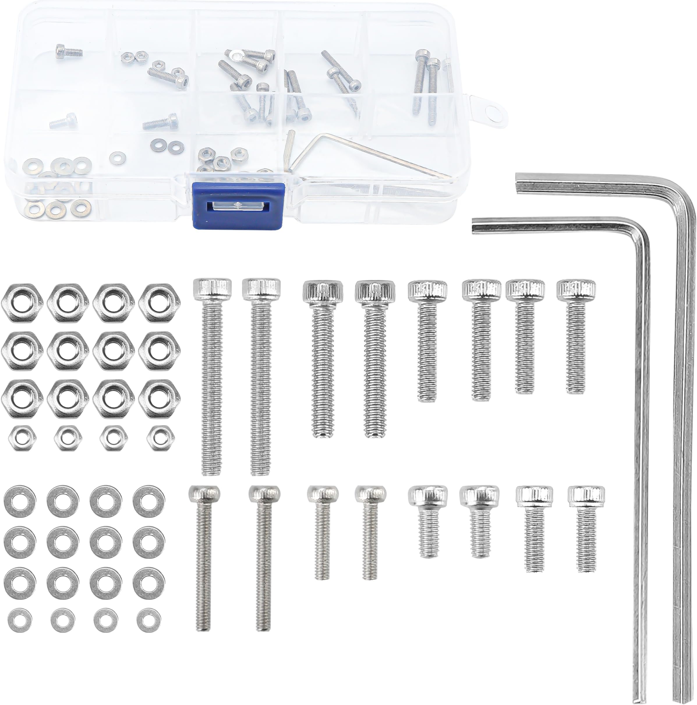 50pcs/set Universal Turntable Headshell Cartridge Mounting: Stainless Steel Hex Socket Head Screws, Bolts, Nuts, Metal Washers & Wrenches - Assortment Kit in A Mixed Boxed Case - For Phonograph Parts