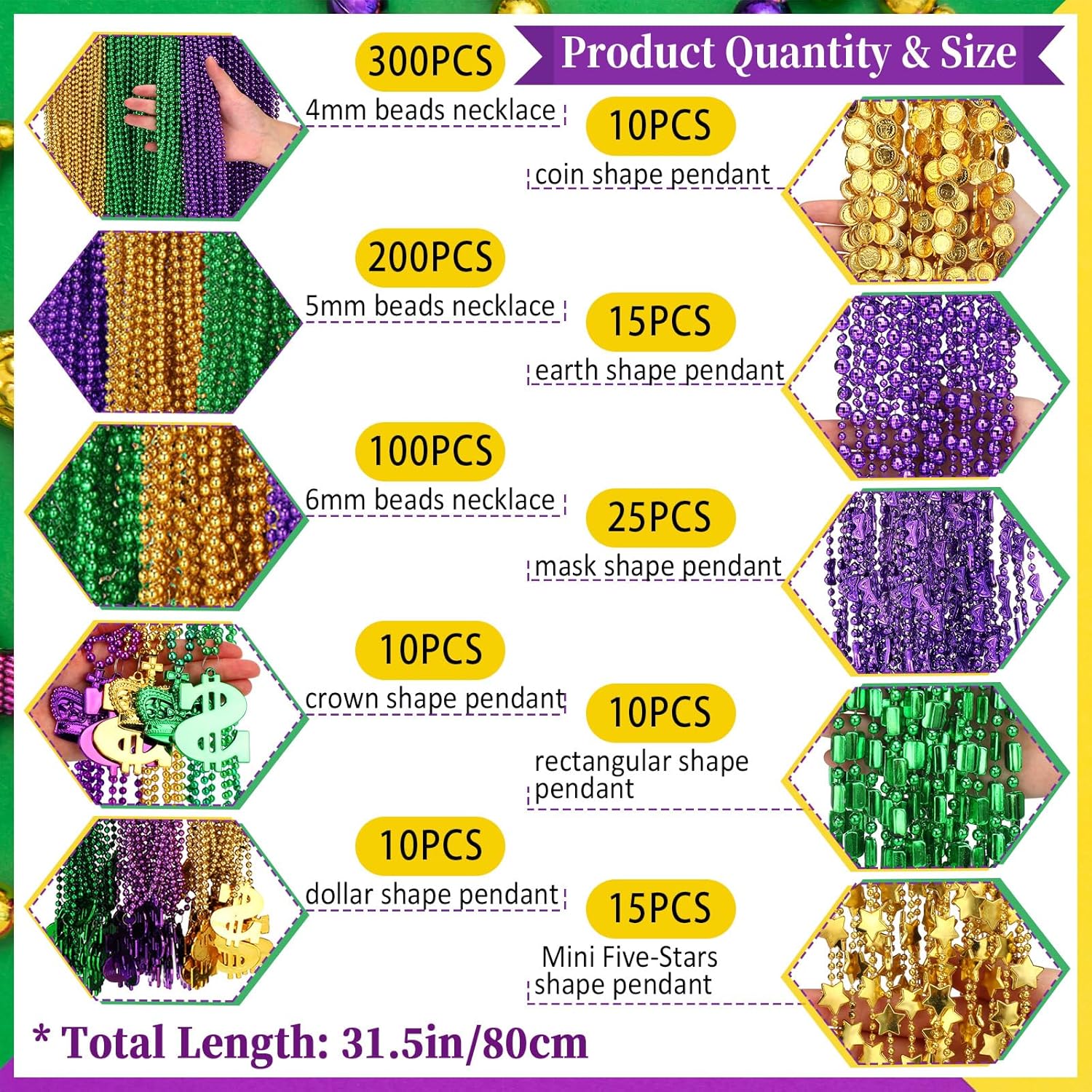700 Pcs Mardi Gras Beads Necklaces Bulk Mardi Gras Decorations for Masquerade Costume Party Carnival Parade Purple Gold Green Decoration St Patrick Day Celebrations Supplies