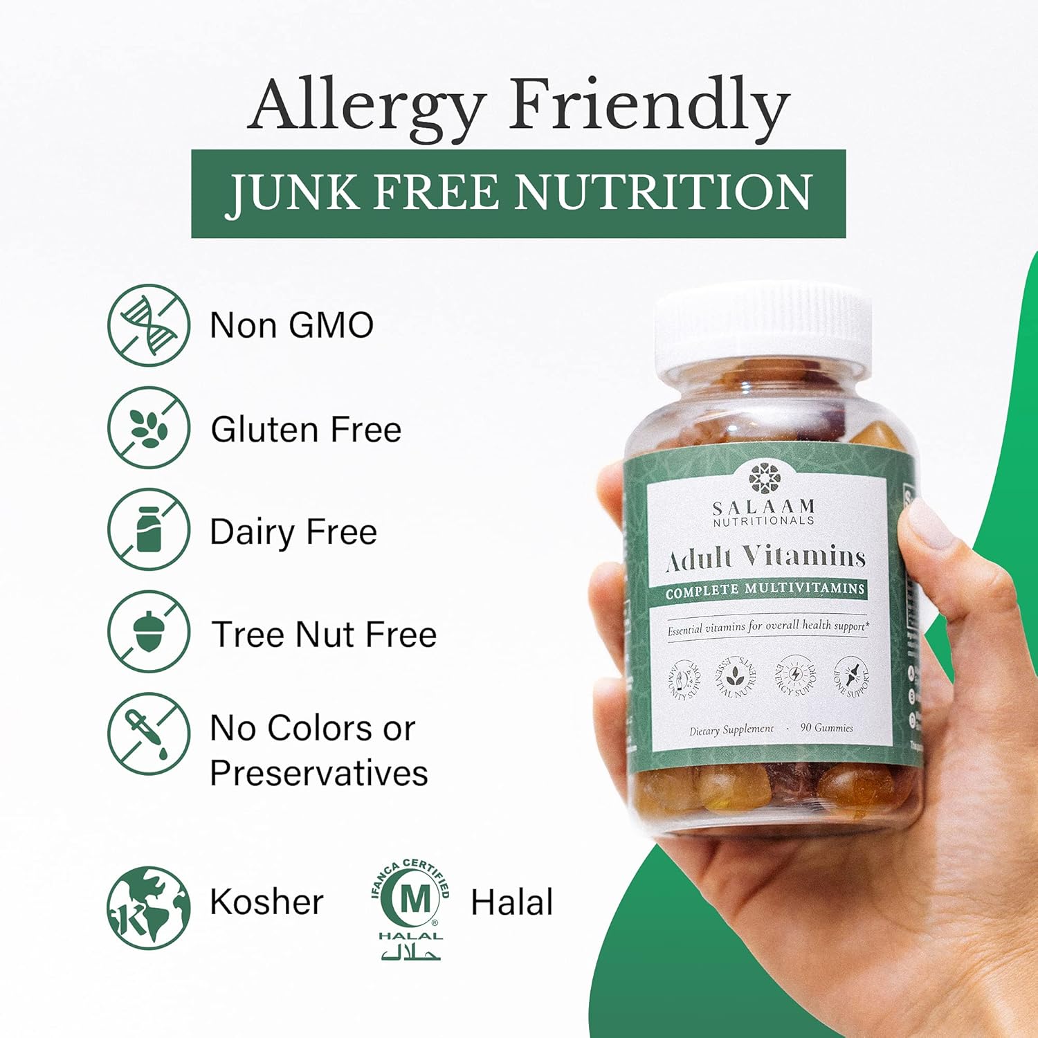 Salaam Nutritionals - Adult Multivitamins, Vitamin Gummies for Women and Men, Multivitamins for Adults with 11 Essential Vitamins and Minerals, 90 Count, 1 Pack.