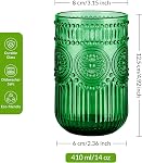 Joeyan Vieilles verres à boire ensemble de 4, 410ml/14oz Gobelet d'eau en verre de haute boule de soleil emboîté, verre coloré de grande valeur Boissons pour Whisky, Cocktail, Bière, Jus, Thé, Vin, Vert foncé