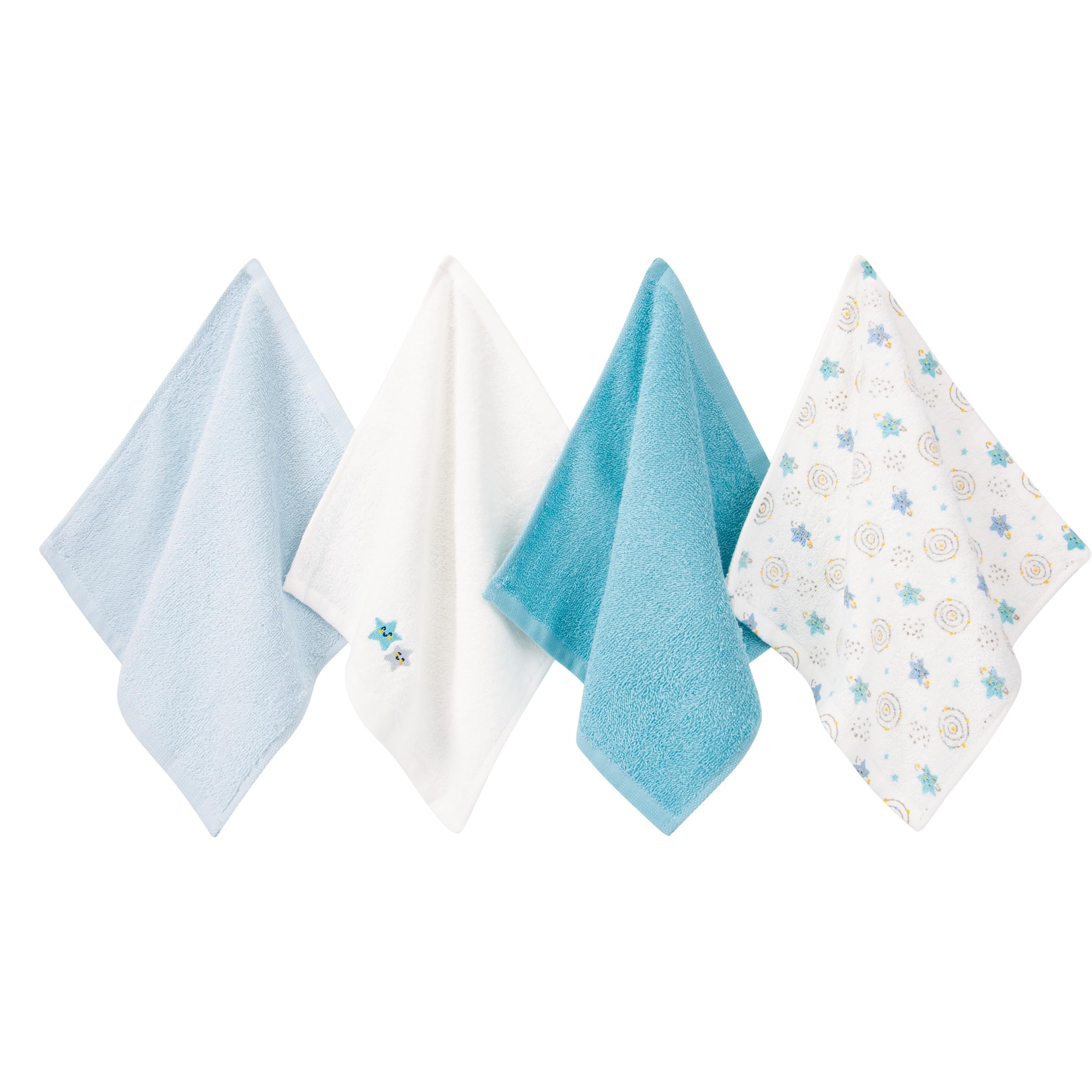 BEBE FAVOUR 4 Pack Baby Washcloths 100% Cotton Soft and Absorbent Terry Wash Cloths for Sensitive Skin Face Hand Body Burp Rag Wipes Essentials for