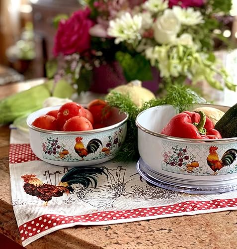 Miniatura 8 de Tazón de aluminio esmaltado para cocina, 1.1 cuartos de galón (1 litro) 1.5 cuartos de galón (1.4 L) Cuenco de almacenamiento esmaltado de gallo