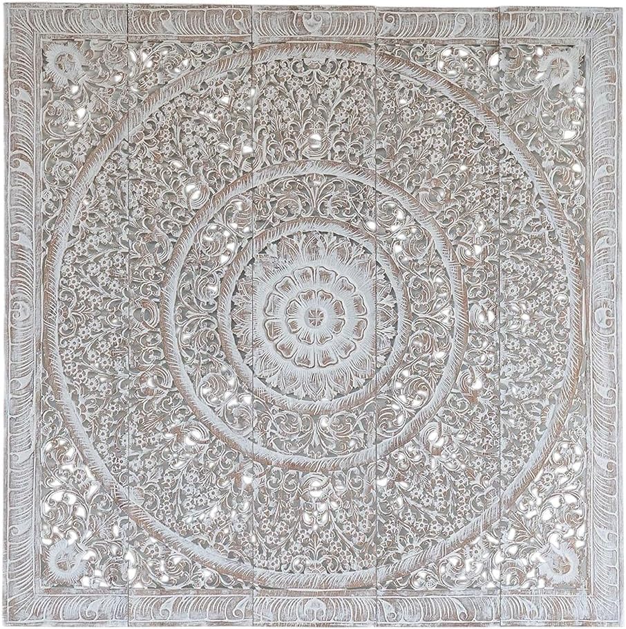 Siam Sawadee Wall Mounted Queen Bed Headboard, Handmade Panels in Wood, Eco-Friendly Carving for Home Decor, 60 inches