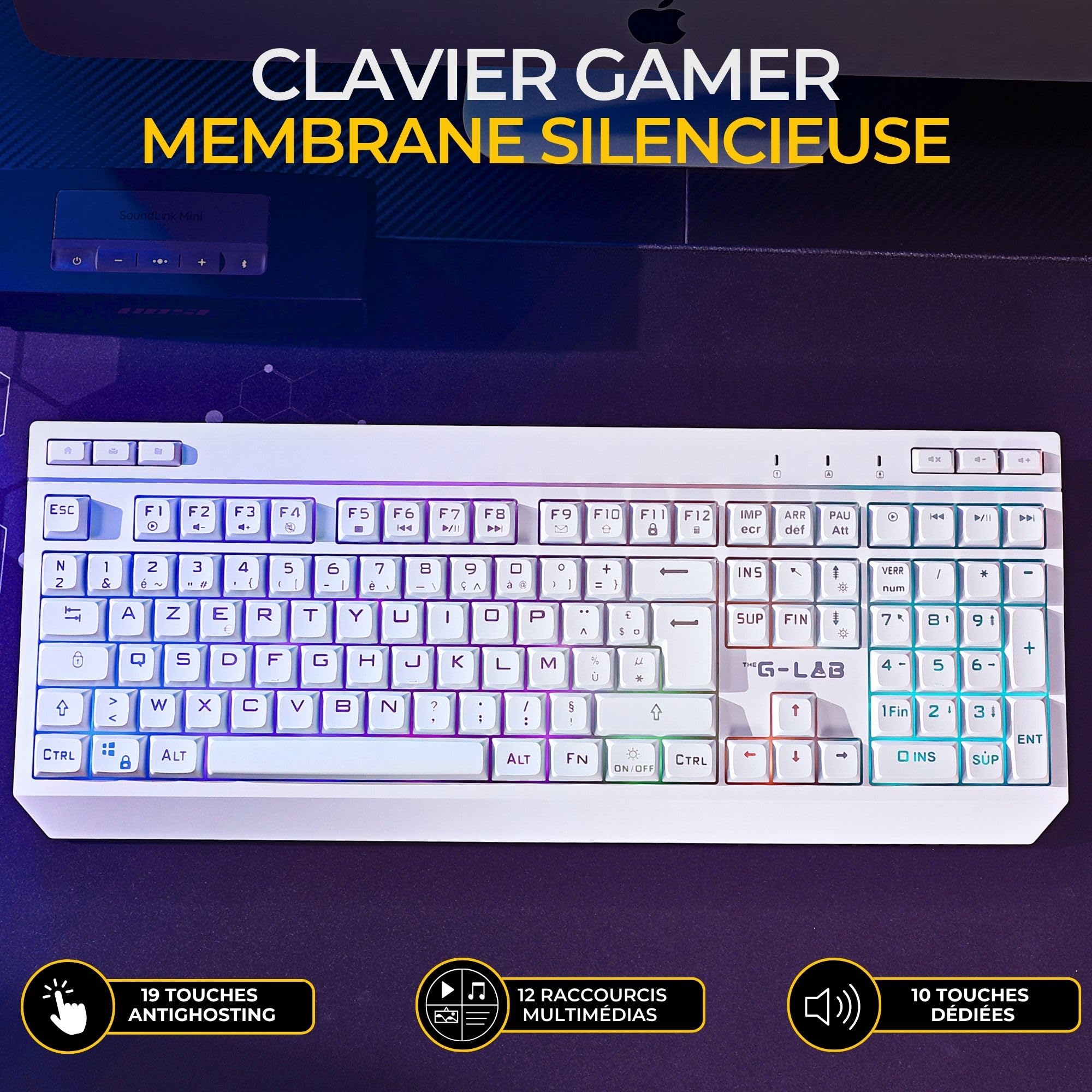 The G-Lab - Tungsten EX Combo - Zestaw klawiatury bezprzewodowej - potrójne połączenie 2,4 GHz/BT/przewodowe - AZERTY FR Gamer Keyboard RGB & Makra Custom - Bezprzewodowa mysz do gier 6400DPI - PC/PS4