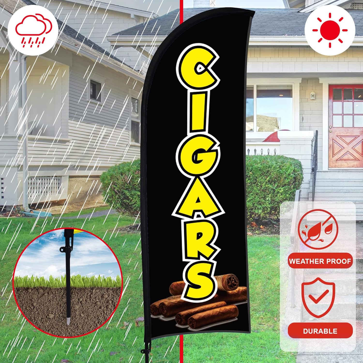 Buryeah 2 Sets Feather Flag Kit 7 ft Sign Banner with Flag Pole and Portable Bag for Outdoor Businesses Advertising