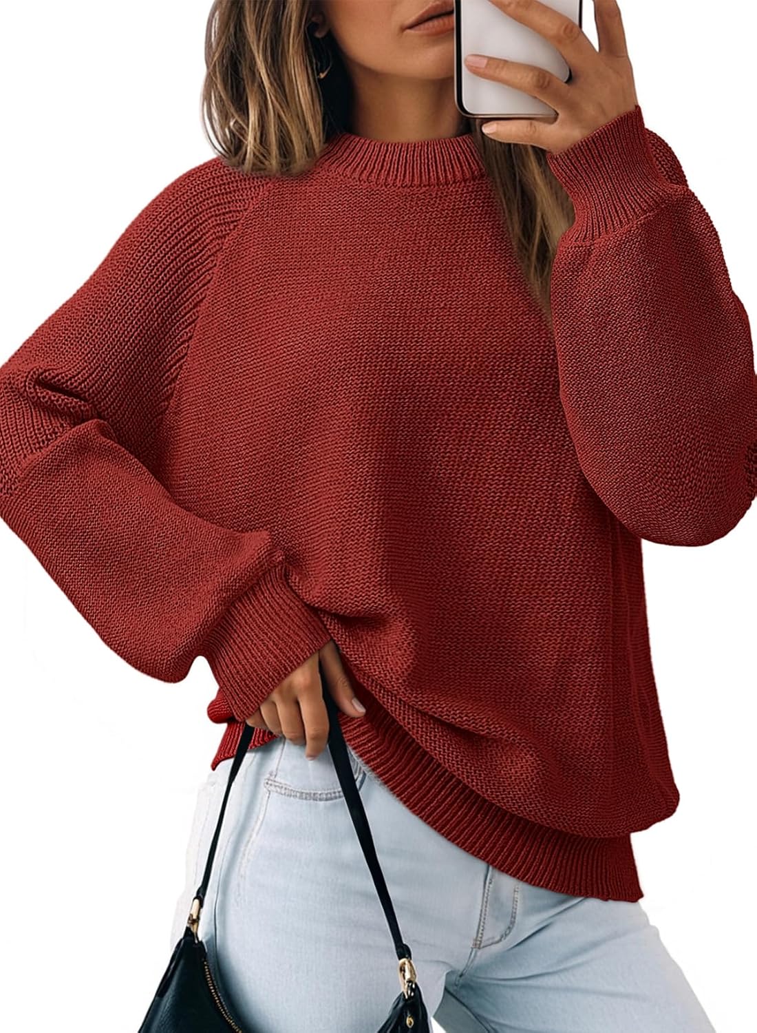 Dokotoo Women's Casual Long Sleeve Sweaters Loose Crewneck Cable Knit Pullover Sweater Jumper Tops