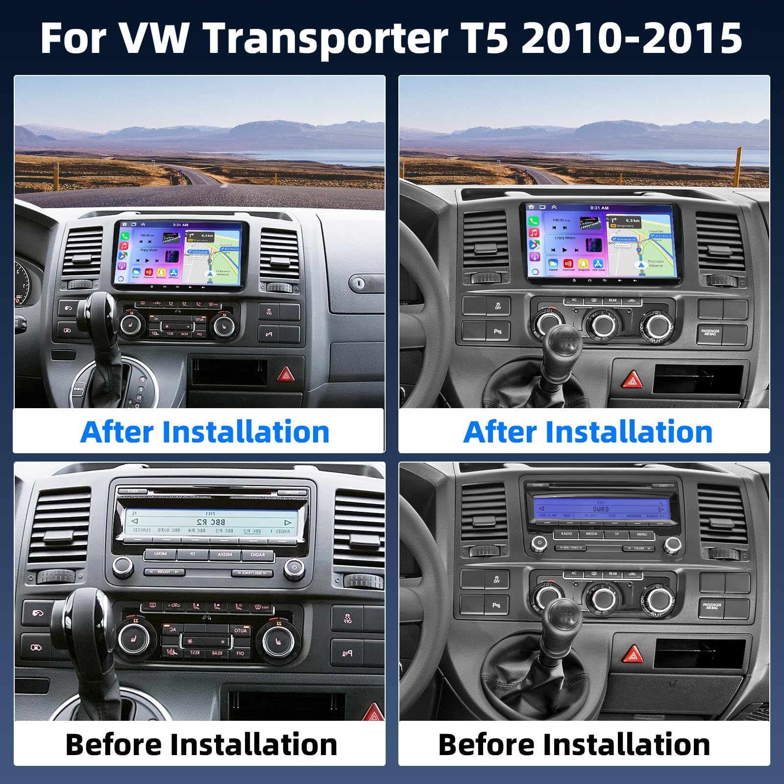 2G+32G 2 Din Écran Tactile 9" Autoradio pour VW Transporter T5 2010-2015