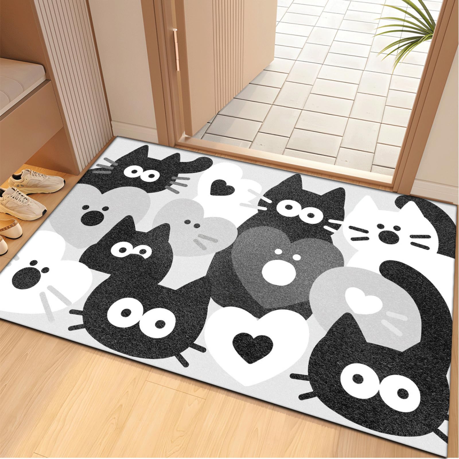 Paillasson Exterieur Entree Chat Noir Gris Tapis Entree Interieur Facile à Nettoyer Paillasson Interieur Antidérapant Lavable en Machine pour Chambre Cuisine Couloir 60x90 cm